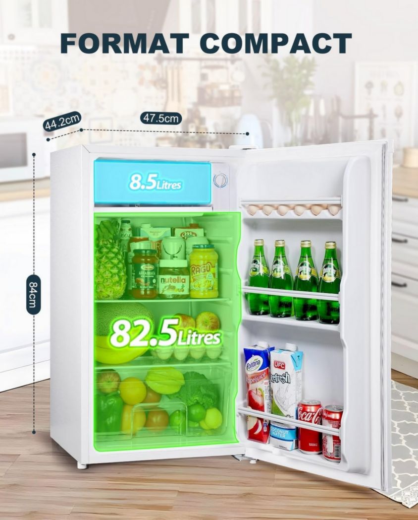 Mini-réfrigérateur Upstreman 91 L avec congélateur, thermostat réglable, pour petite pièce, réfrigérateur haut de gamme pour dortoir, bureau, blanc - BR321