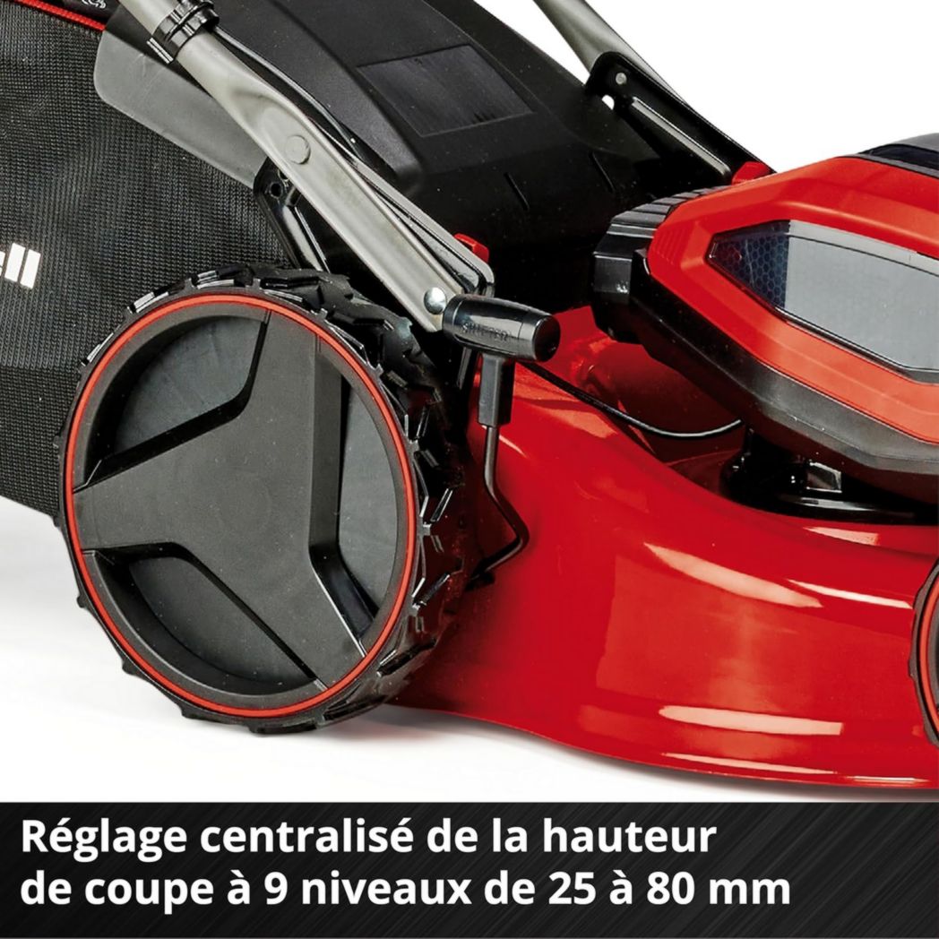 Tondeuse à gazon professionnelle sans fil Einhell GP-CM 36/47 S HW Li Power X-Change (36 V, largeur de coupe 47 cm, autotractée, moteur sans balais) Livrée avec 4 batteries 4,0 Ah et 2 chargeurs doubles