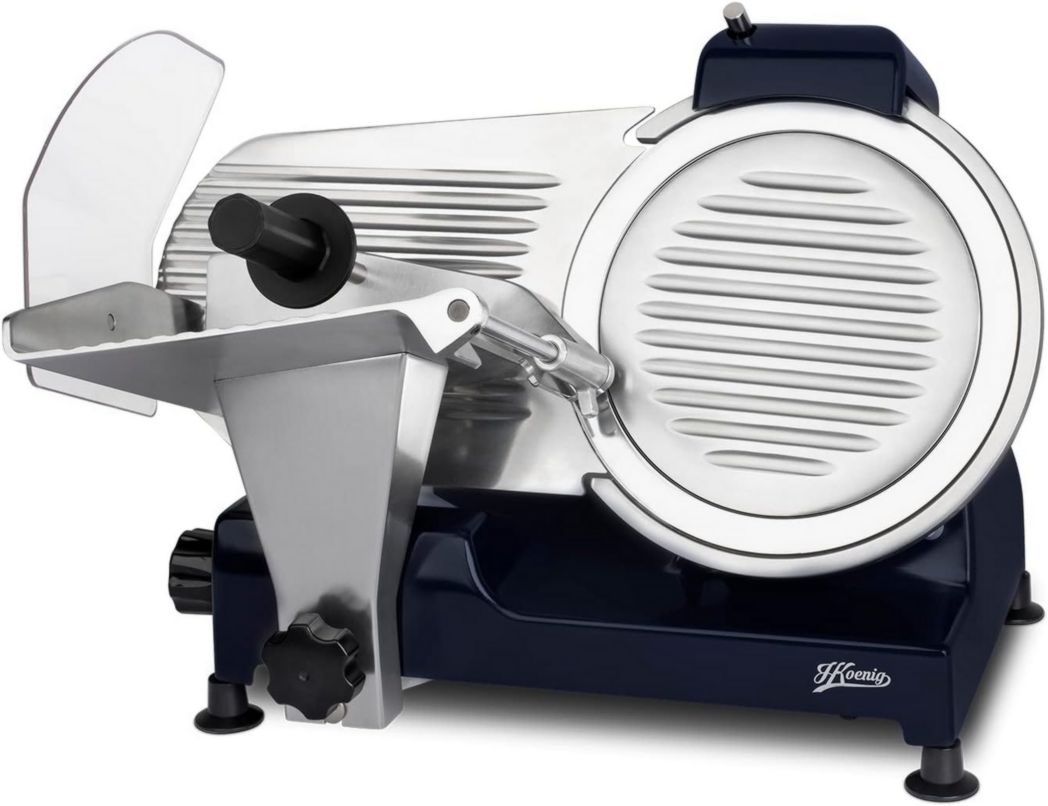Trancheuse à viande électrique H.Koenig MSX254, Charcuterie, Professionnelle, Précise, Coupe 0-12 mm, Lame 25 cm, Aiguiseur intégré, Grand plateau, 282 tr/min, Rouge