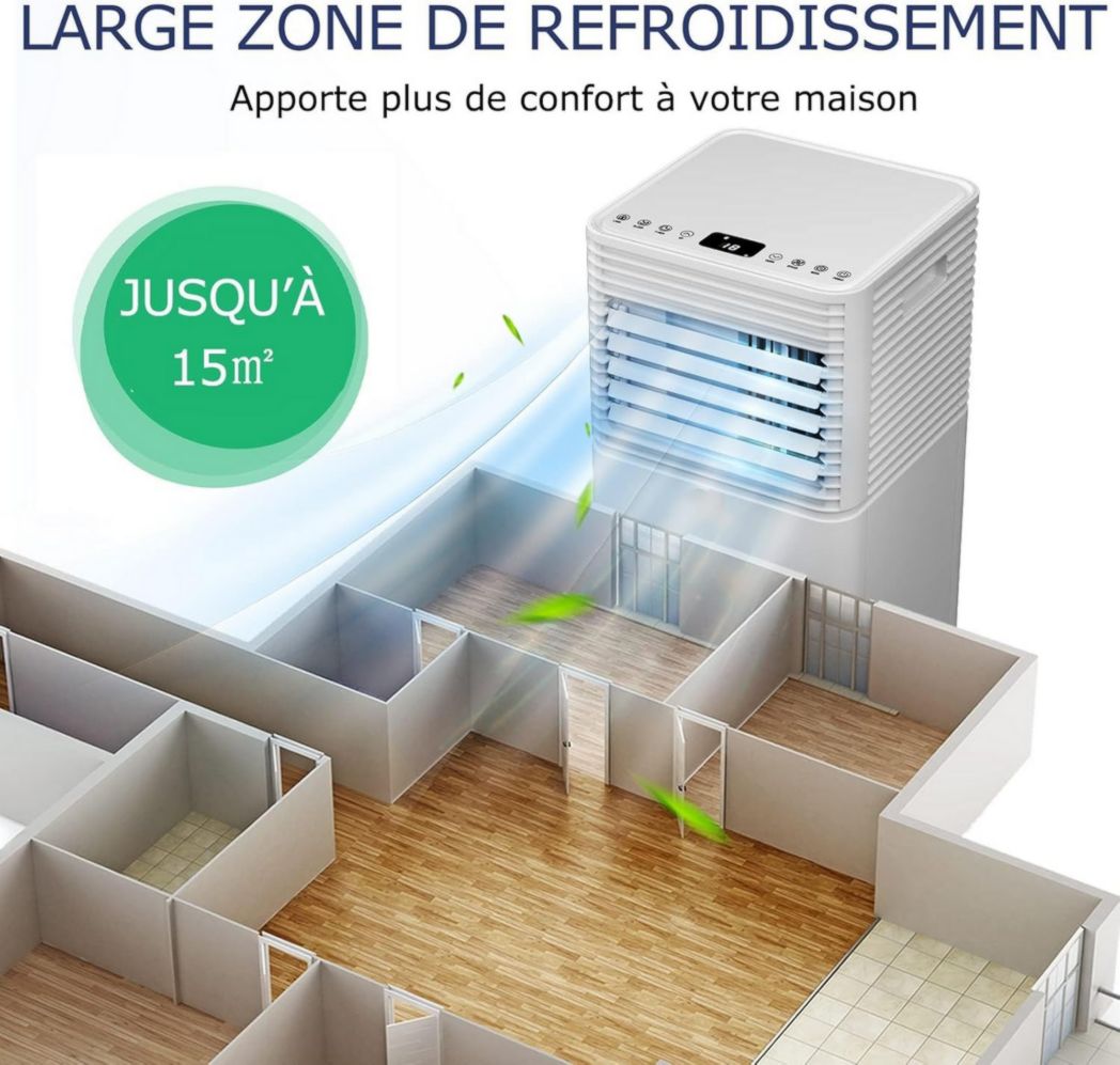 Climatiseur portable GOPLUS 9000 BTU 2,6 kW, 4 en 1, refroidissement, déshumidification, ventilateur, mode nuit, minuterie 24 h, télécommande/écran, 20 ㎡, noir, R290