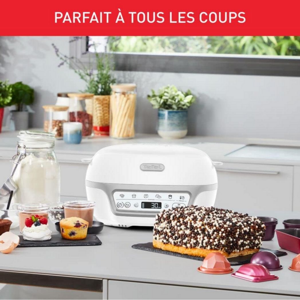 Tefal Cake Factory Délices Silver Maxi pack, Machine à gâteaux intelligente, 5 programmes automatiques, 1 mode manuel, Moules CreaBake, Application de recettes, Compatible CreaBake, KD812110