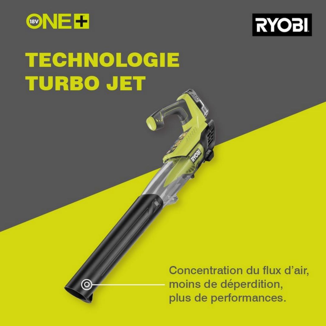 RYOBI - Souffleur aspirateur broyeur sans fil 18 volts ONE+, sans balais - 201 km/h (livré sans batterie) - OBV18