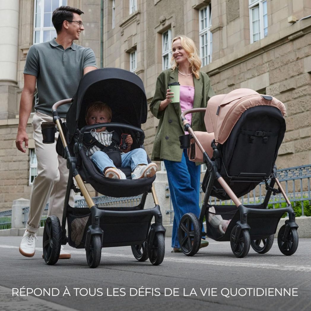 Poussette 3-en-1 Kinderkraft MOOV2, système de voyage de la naissance à 27 kg, siège auto Mink PRO I-Size inclus, pare-soleil extensible avec filtre UPF50+, accessoires pratiques, gris