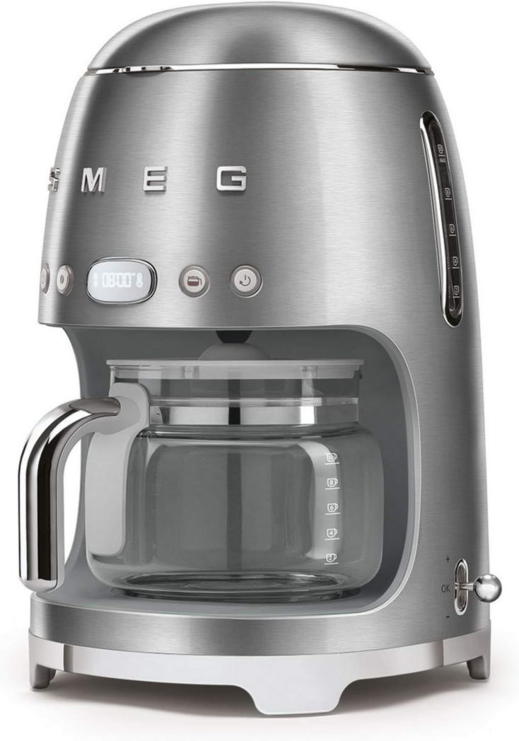 Smeg, DCF02PBEU, cafetière filtre, arôme et démarrage automatique, verseuse en verre jusqu'à 12 tasses, 2 niveaux d'intensité, maintien au chaud, 1050 W, bleu clair pastel