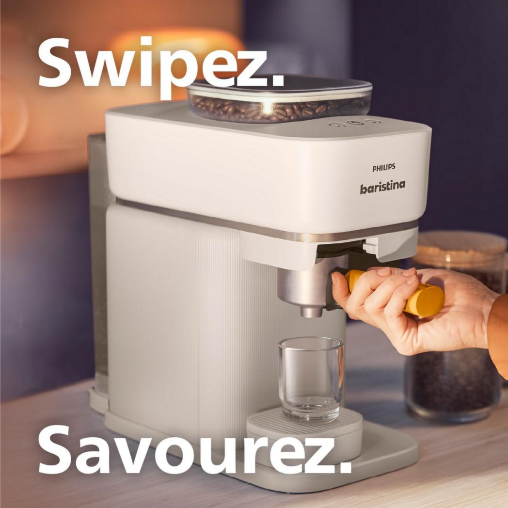 Machine à expresso Philips Baristina - Un véritable expresso, en toute simplicité - Compacte - 16 bars de pression - Broyeur intégré - Machine blanche avec porte-filtre blanc (BAR300/00)