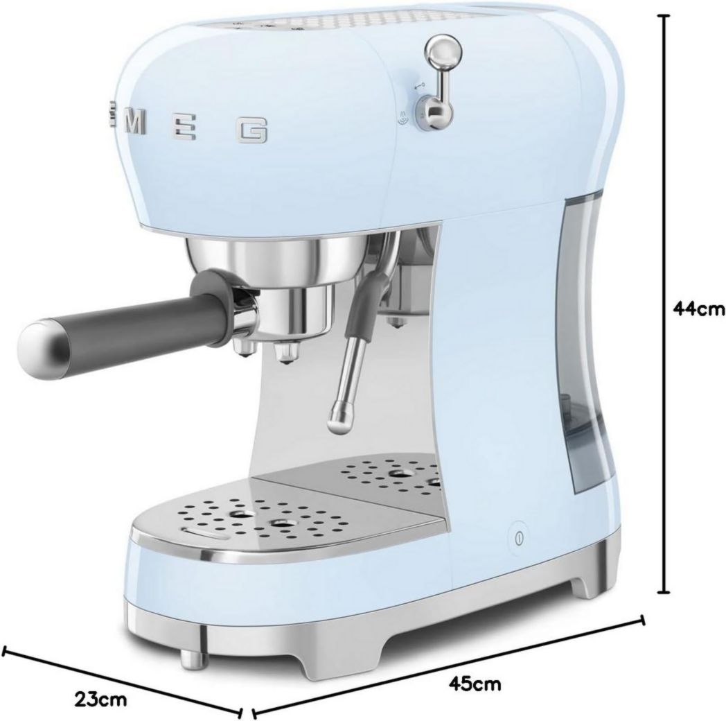 Smeg, ECF02CREU Machine à expresso manuelle, système Thermoblock et buse vapeur, 4 fonctions expresso, plateau amovible, porte-filtre, réservoir d'eau 1 L, dimensions compactes, 1350 W, couleur crème