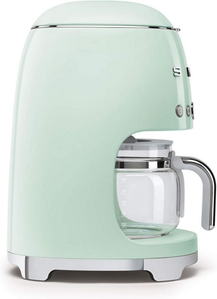 Smeg, DCF02PBEU, cafetière filtre, arôme et démarrage automatique, verseuse en verre jusqu'à 12 tasses, 2 niveaux d'intensité, maintien au chaud, 1050 W, bleu clair pastel
