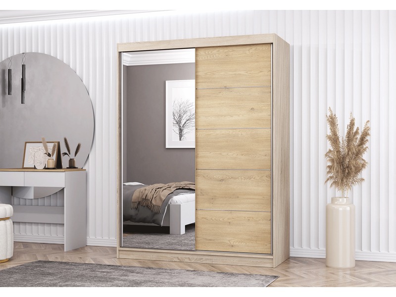 Armoire 150 cm avec miroir - chêne - chêne crémone