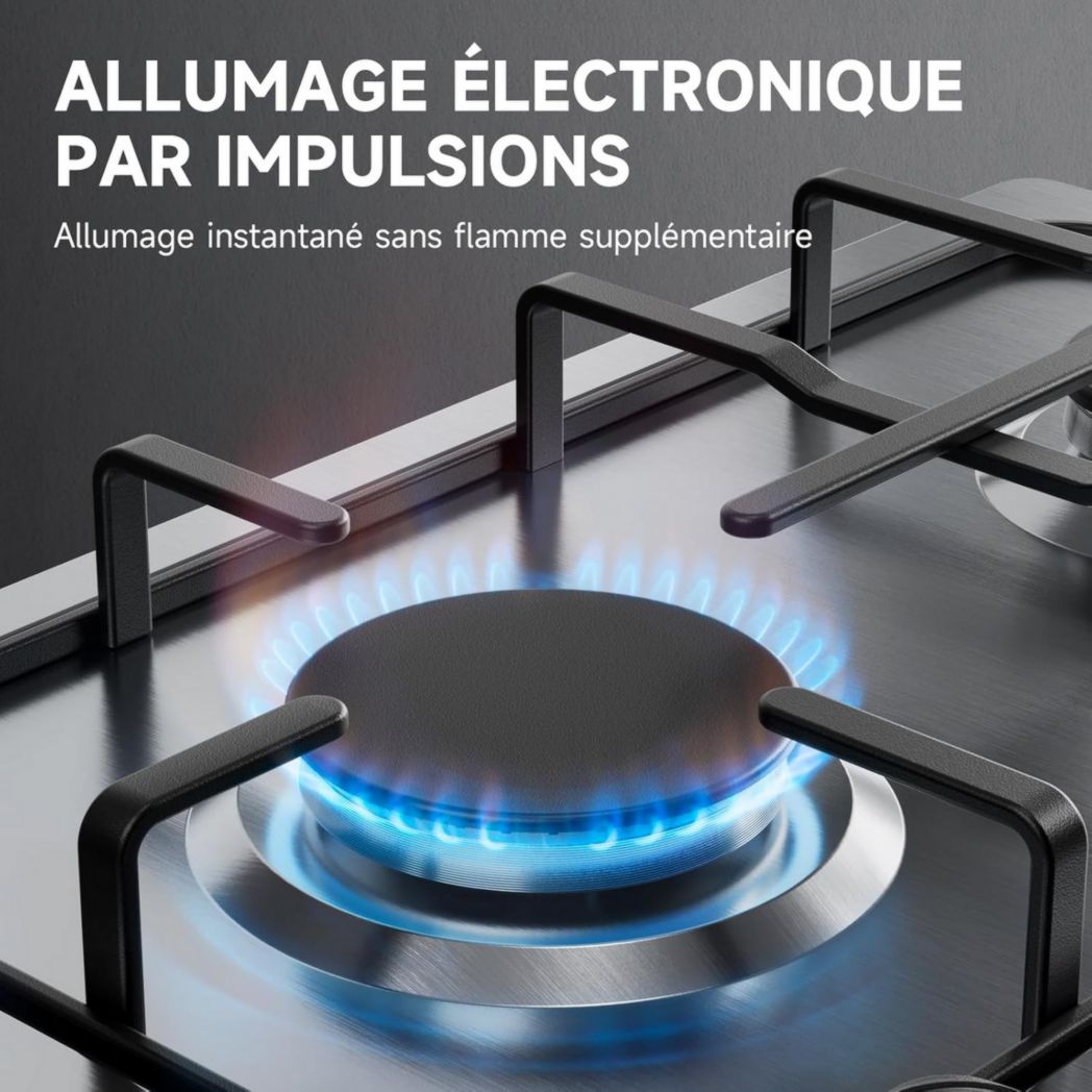 Plaque de cuisson à gaz 4 feux, plaque de cuisson 60 cm - Cuisinière encastrable - Gaz de ville et gaz en bouteille (4 feux - Verre)