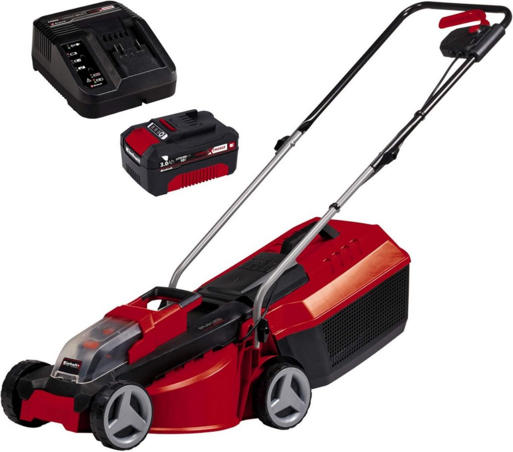 Tondeuse à gazon sans fil Einhell GE-CM 18/30 Li Kit Power X-Change (18 V, largeur de coupe 30 cm, surface recommandée 150 m²) Livrée avec batterie 3,0 Ah et chargeur