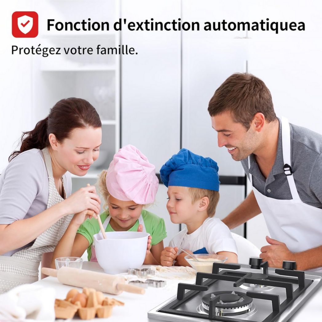 Plaque de cuisson à gaz 4 feux, plaque de cuisson 60 cm - Cuisinière encastrable - Gaz de ville et gaz en bouteille (4 feux - Verre)