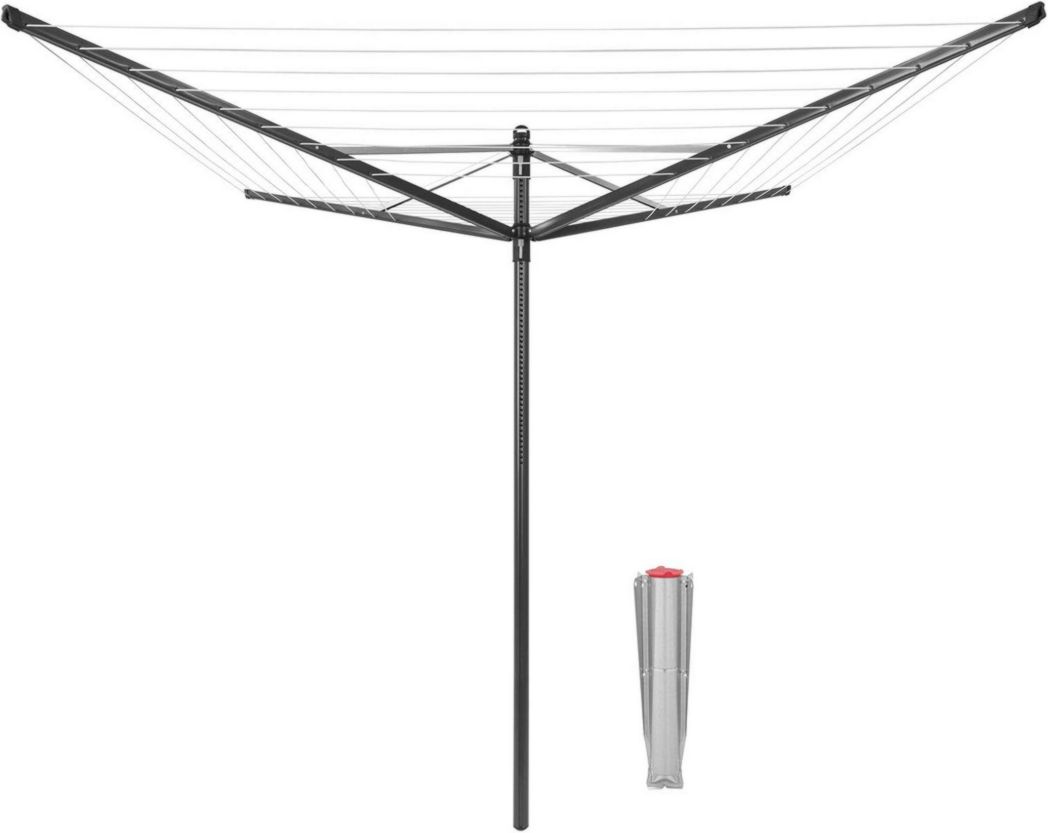 Brabantia - Séchoir à linge Lift-O-Matic - Étendoir à linge d'extérieur - Antidérapant - Résistant aux UV, 60 m - Rotation fluide - Pratique - Douille métallique à planter - Gris métallisé - 295 cm