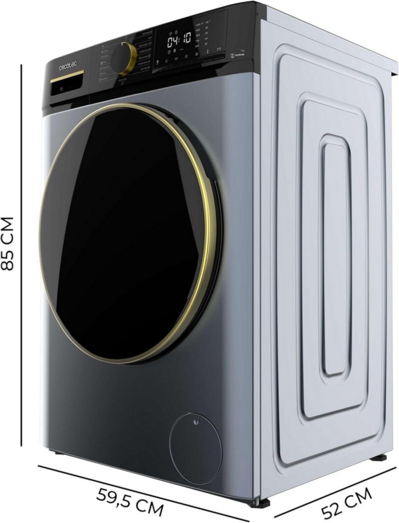 Lave-linge Cecotec 8 kg Bolero DressCode 8610 Inverter Steel A. Chargement frontal, 1400 tr/min, SteamMax, moteur Inverter Plus, 15 programmes, OnSmart, Stop&Go, DrumClean, revêtement antibactérien