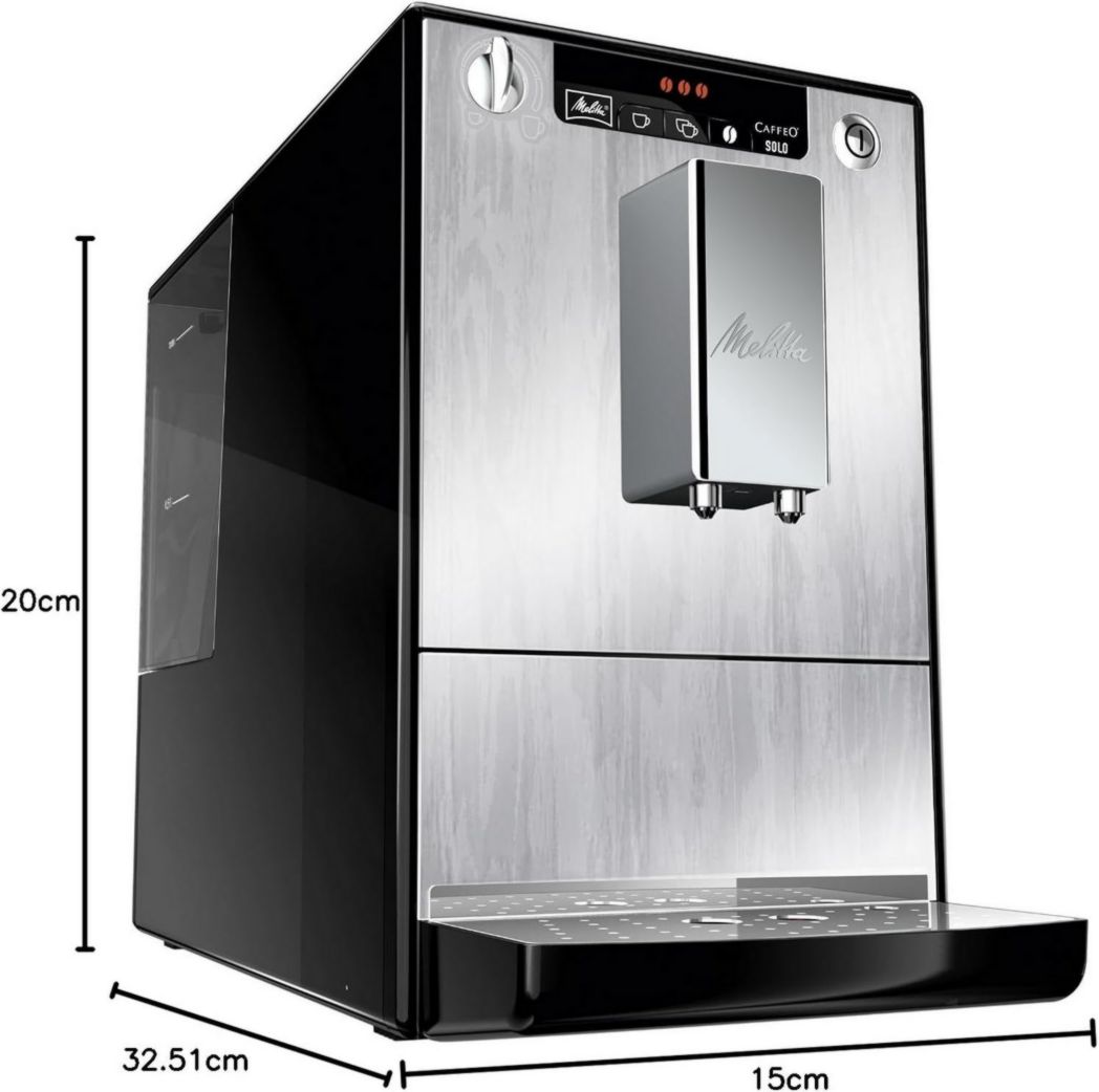 Melitta Caffeo Solo Noir Pure Black, Machine à café à grains avec broyeur et système d'extraction d'arômes, écran LED, mode 1 à 2 tasses, machine à expresso, automatique, E950-222, 1400 W