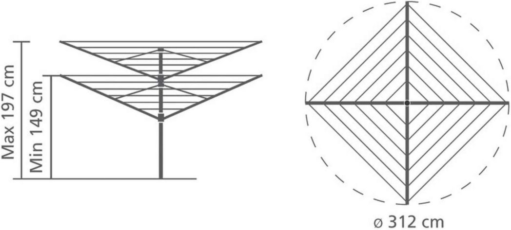 Brabantia - Séchoir à linge Lift-O-Matic - Étendoir à linge d'extérieur - Antidérapant - Résistant aux UV, 60 m - Rotation fluide - Pratique - Douille métallique à planter - Gris métallisé - 295 cm