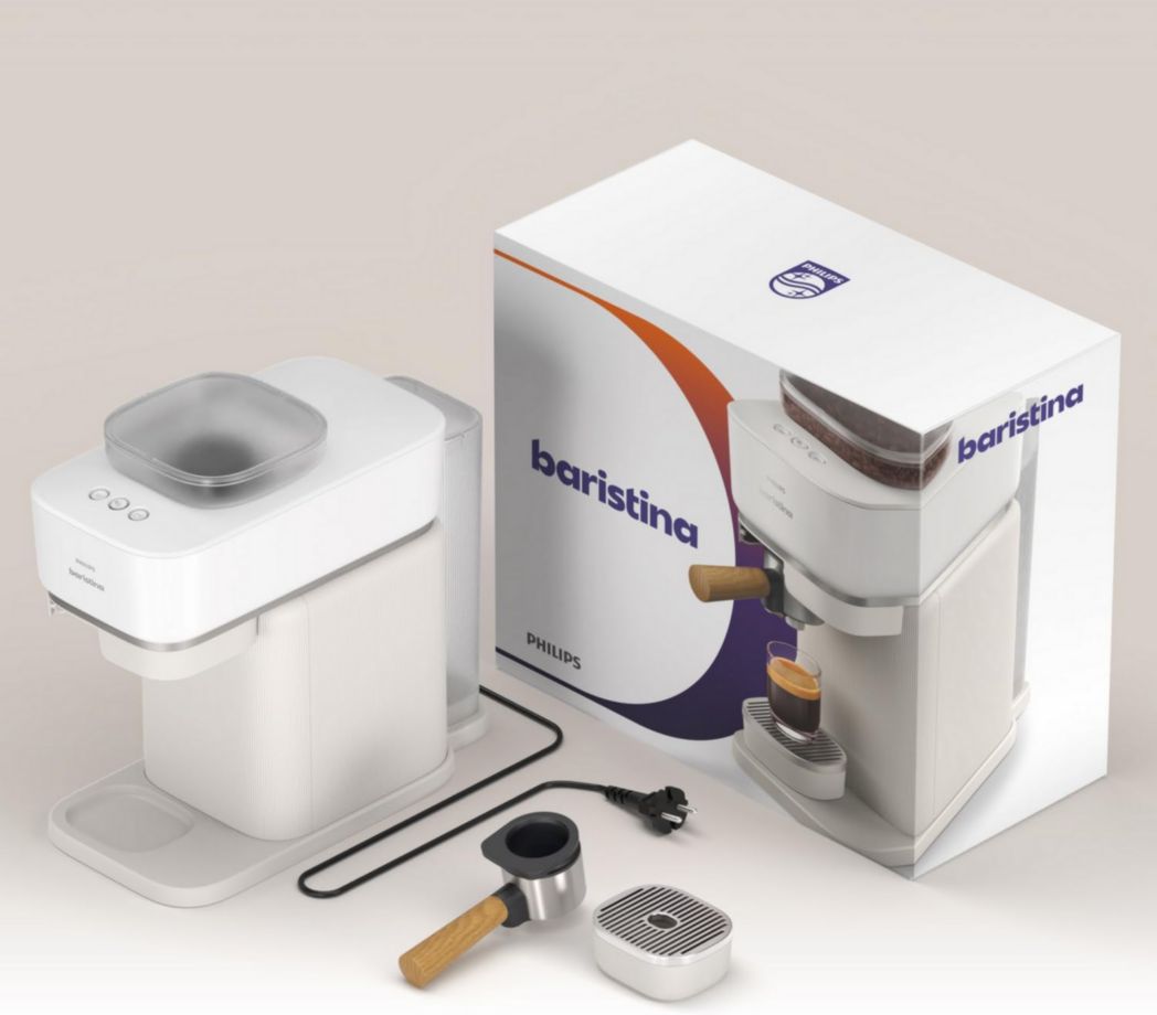 Machine à expresso Philips Baristina - Un véritable expresso, en toute simplicité - Compacte - 16 bars de pression - Broyeur intégré - Machine blanche avec porte-filtre blanc (BAR300/00)