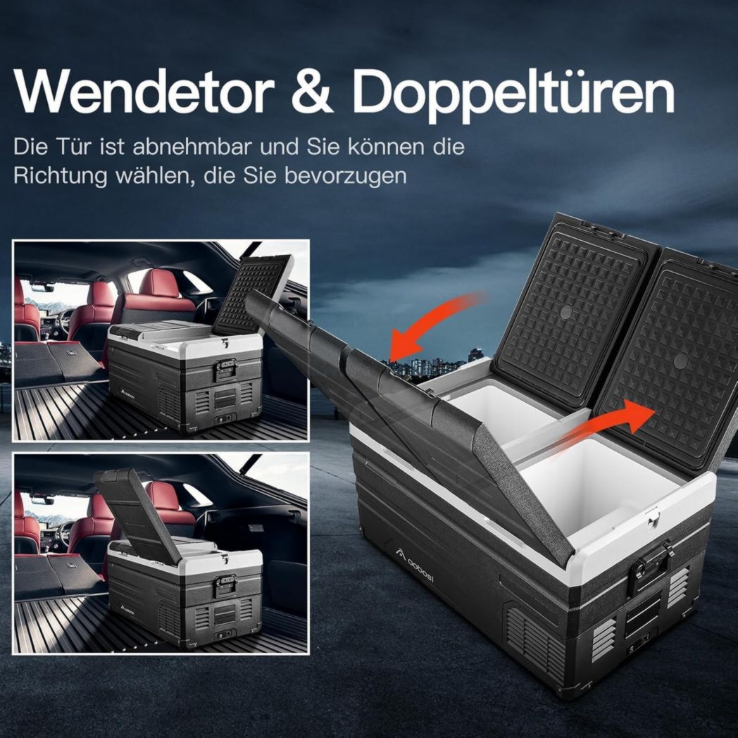 Glacière à compresseur AAOBOSI 46 L, glacière électrique à deux zones, 12 V/24 V et 100-240 V, réfrigérateur de camping, -20 °C à 20 °C, pour voiture, camion, bateau, camping-car