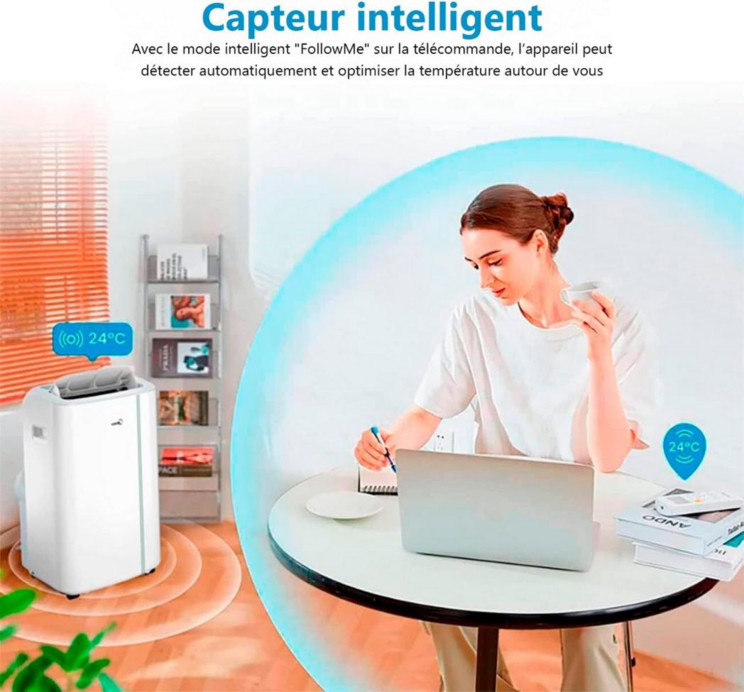 Climatiseur portable 4-en-1 silencieux MIDEA PortaSplit | 12 000 BTU | 3,5 kW, chauffage et climatiseur portables prêts à installer - Climatiseur portable avec refroidisseur, déshumidificateur, chauffage et ventilateur