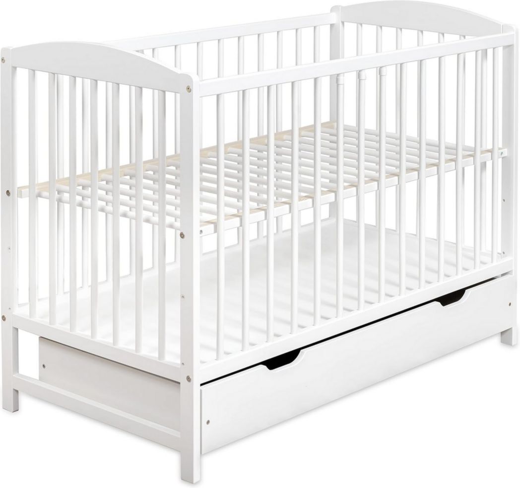 Lit bébé moto-MOLTICO 60x120 cm avec tiroir – Lit en bois réglable en hauteur, transformable en lit enfant avec barrières de sécurité – Lit bébé pour filles et garçons