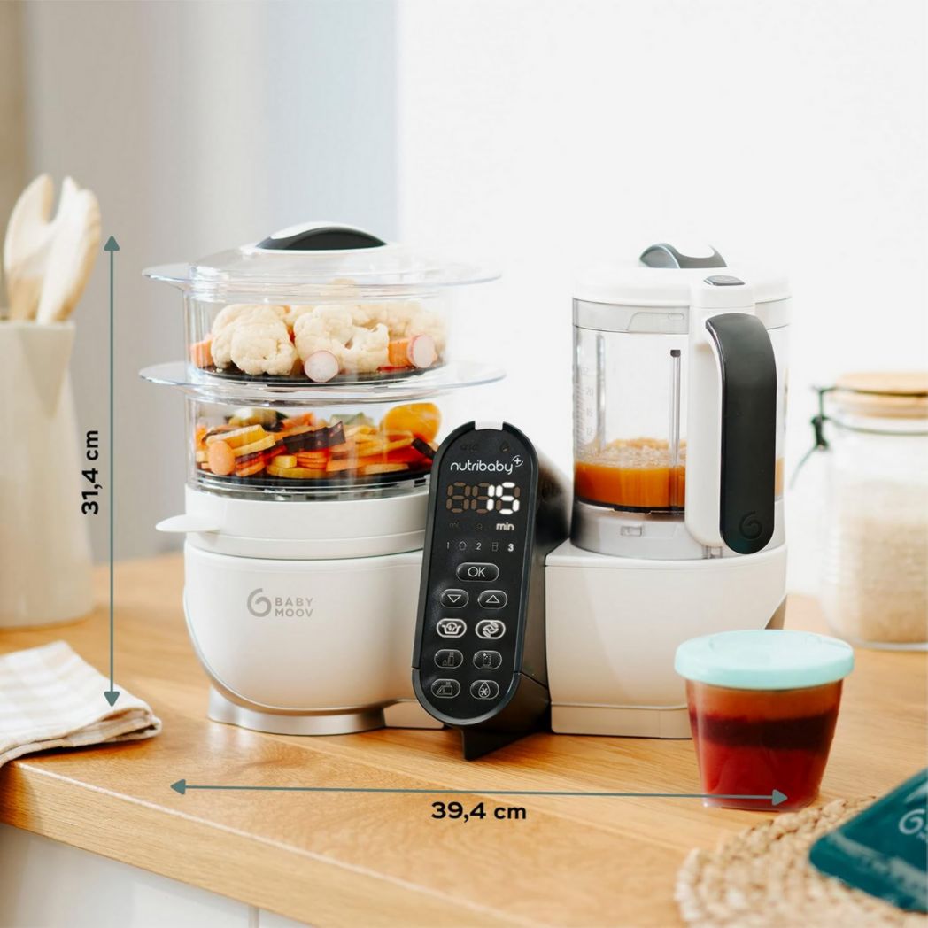Babymoov Nutribaby(+), Robot cuiseur multifonction 6 en 1 pour bébé, cuiseur vapeur, grande capacité 2,2 L, petits pots maison, idéal pour diversifier les repas, vert opale