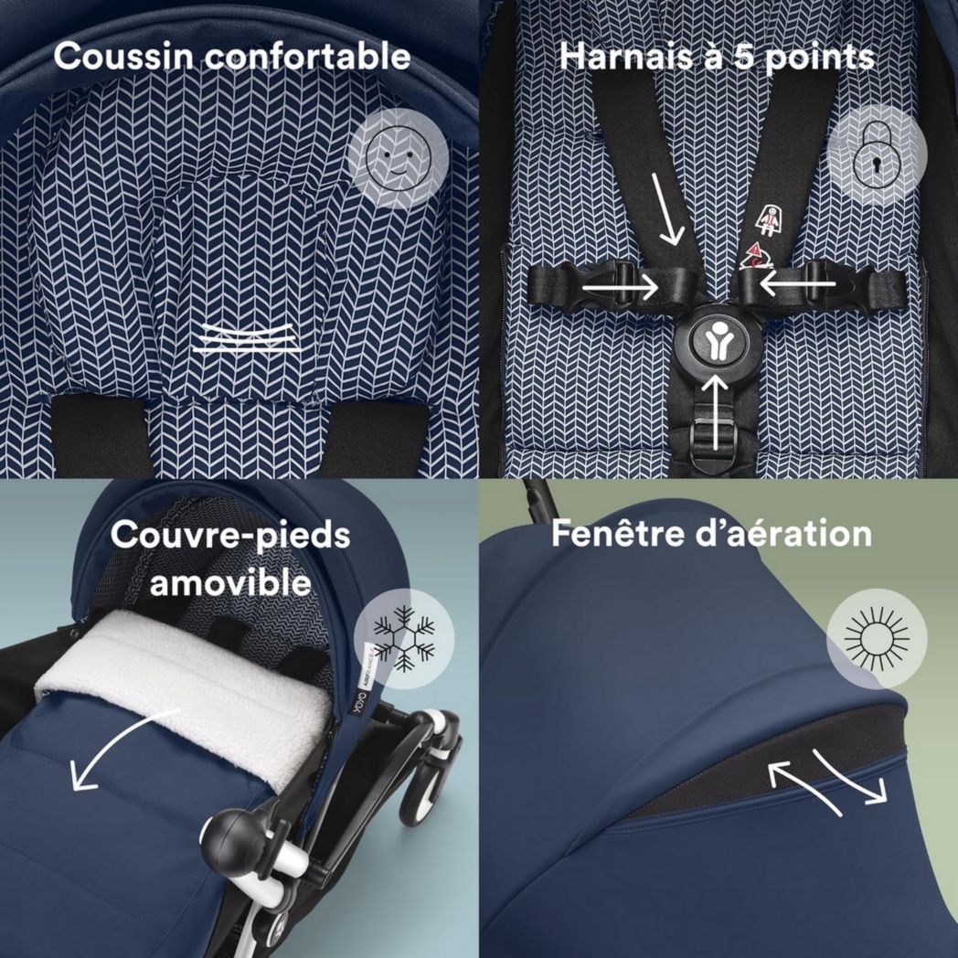 Poussette Stokke YOYO3 avec pack nouveau-né et pack couleur 6+ - Comprend un cadre noir, un pack couleur YOYO 6+ (gingembre) et un pack nouveau-né 0+ (gingembre)