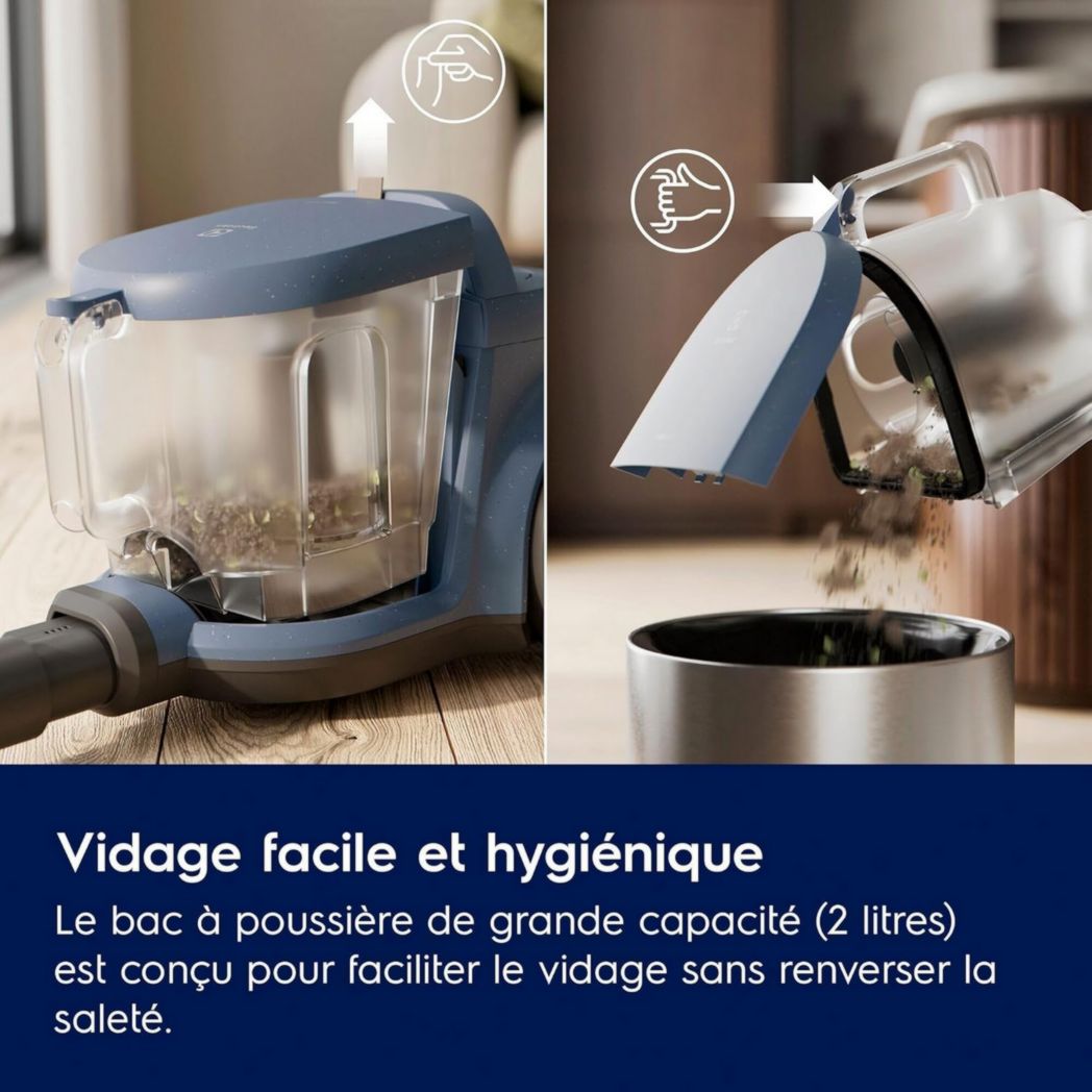 Electrolux Animal 600, aspirateur traîneau sans sac, accessoires pour poils d'animaux, filtration en 6 étapes, gain de place, technologie cyclonique, 55 % de matériaux recyclés, EL61A4UG, gris
