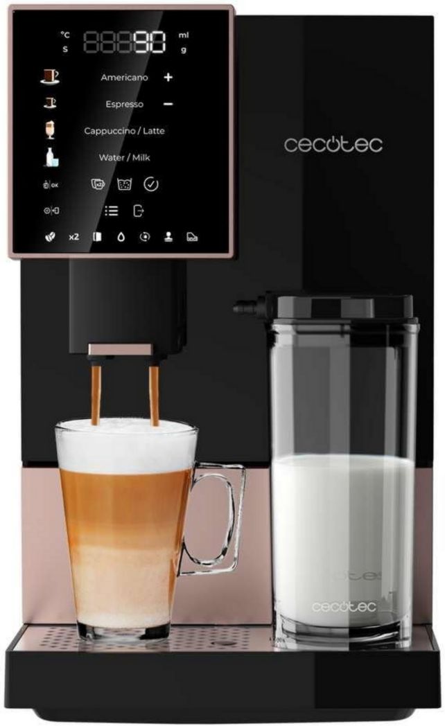 Machine à café super automatique Cecotec Cremmaet Compactccino Black Rose, 19 bars, réservoir à lait, système Thermoblock, 5 niveaux de mouture, réservoir à café de 150 g