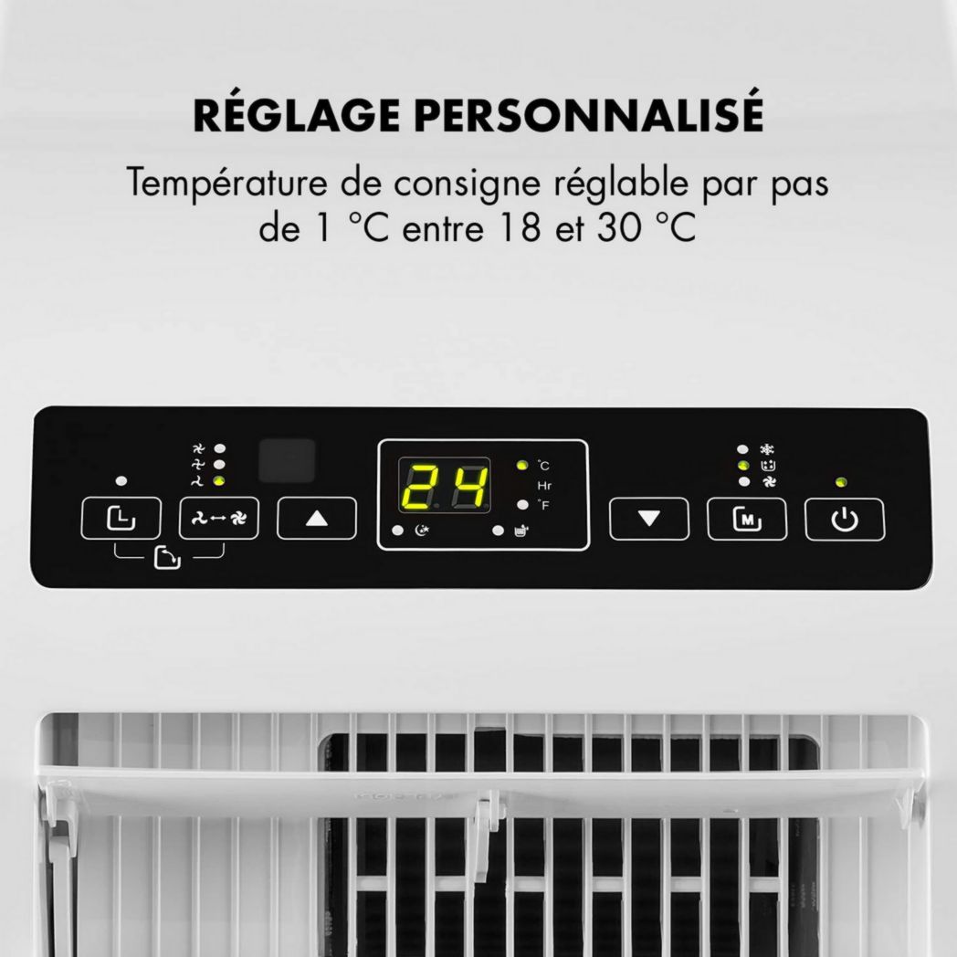 Climatiseur mobile silencieux Klarstein, 4 en 1, mode nuit, déshumidificateur, ventilateur, mini climatiseur basse consommation, évacuation, climatiseur portable, puissant, 10 000 BTU