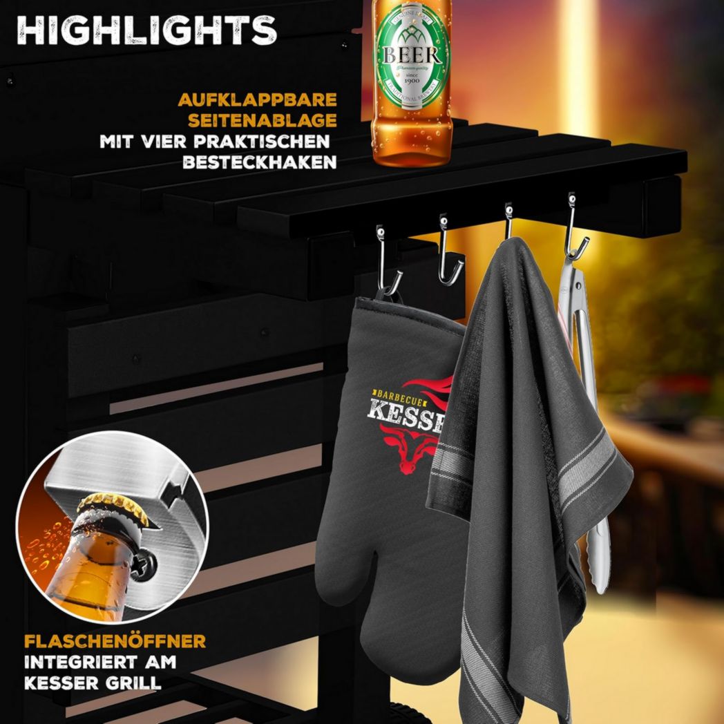 Chariot barbecue KESSER® | Barbecue à charbon XL avec couvercle, roulettes, poignée en acier inoxydable, grille et thermomètre | Grand barbecue à charbon