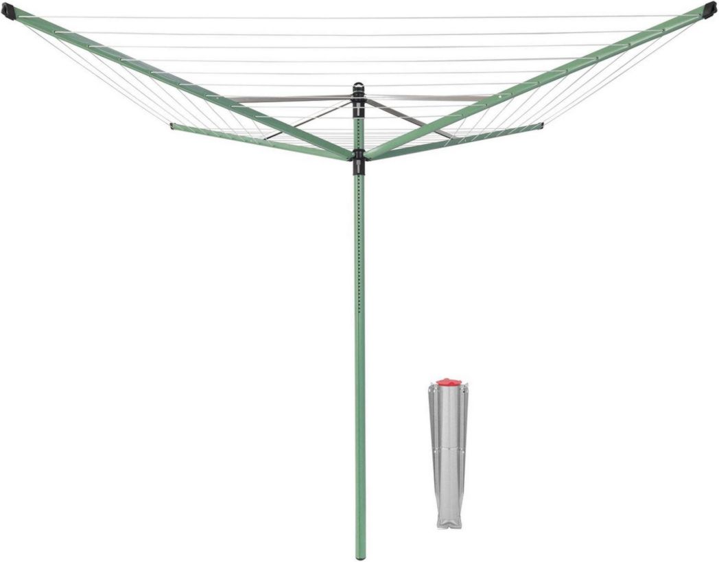 Brabantia - Séchoir à linge Lift-O-Matic - Étendoir à linge d'extérieur - Antidérapant - Résistant aux UV, 60 m - Rotation fluide - Pratique - Douille métallique à planter - Gris métallisé - 295 cm