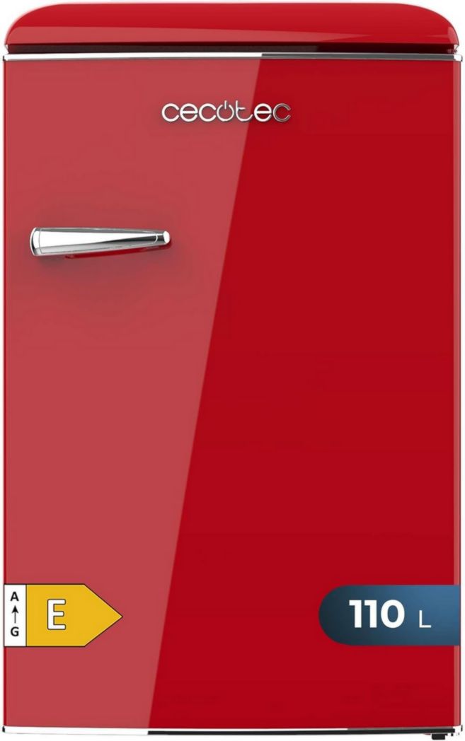 Mini-réfrigérateur Cecotec Bolero CoolMarket TT Origin 45 Rouge. Réfrigérateur de table rétro 45 L, 55 cm de haut, 44,7 cm de large, classe énergétique E, bac à glaçons et poignée chromée, rouge.