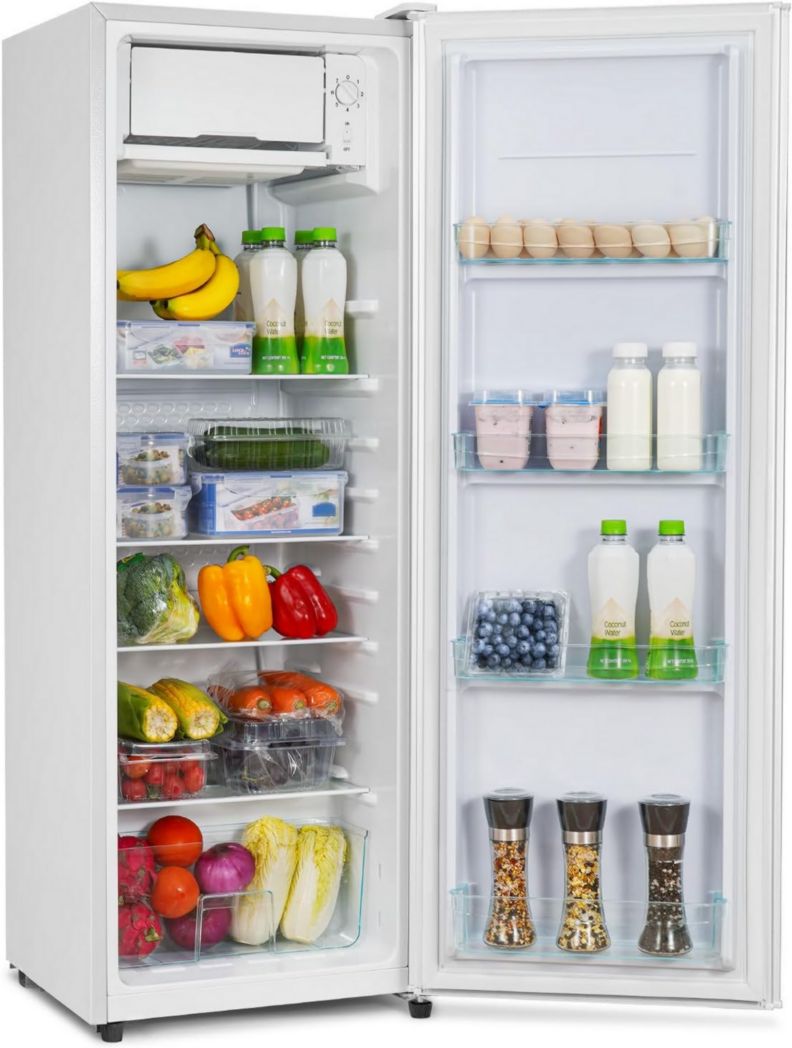 Réfrigérateur CURECURE avec micro-congélateur, 138 L, réfrigération 133 L, congélation 5 L, 4 clayettes en verre, bac à légumes, contrôle de la température, fonction refroidissement rapide