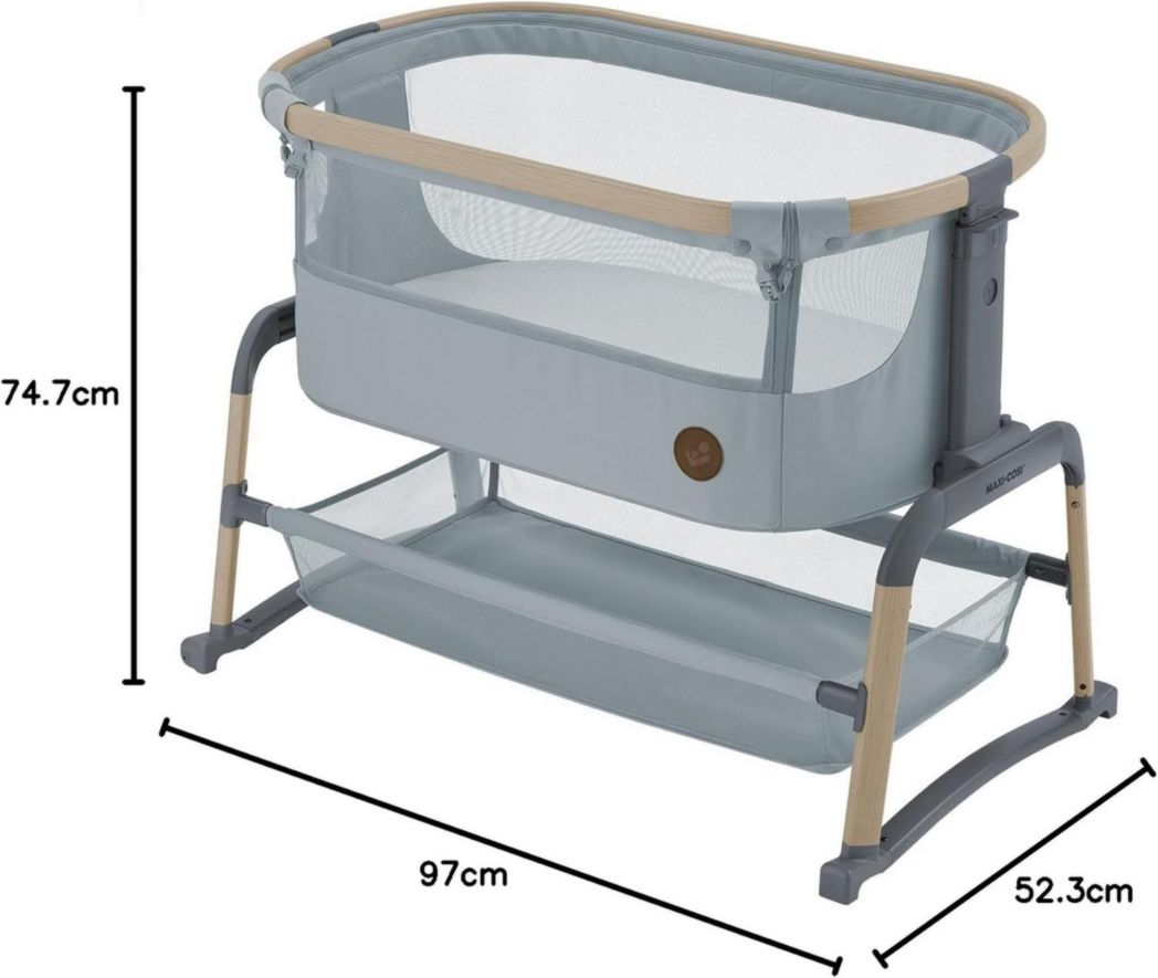 Lit cododo Maxi-Cosi Iora, lit cododo pliable pour bébé, 0-6 mois, 9 kg max, 4 positions d'inclinaison et 5 hauteurs, système coulissant, matelas confort, grand panier, facile à transporter, Essential Graphite