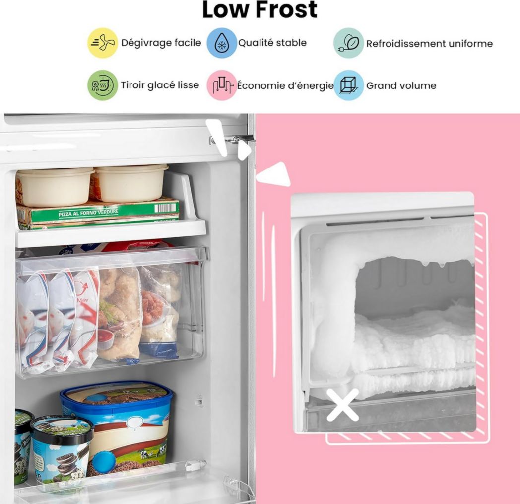 Réfrigérateur Comfee' RCB169DK2(E) avec congélateur / Hauteur 150 cm / Low Frost / Température de réfrigérateur réglable / Éclairage LED / 195 kWh/an / Réfrigérateur 115 L / Congélateur 59 L / Noir