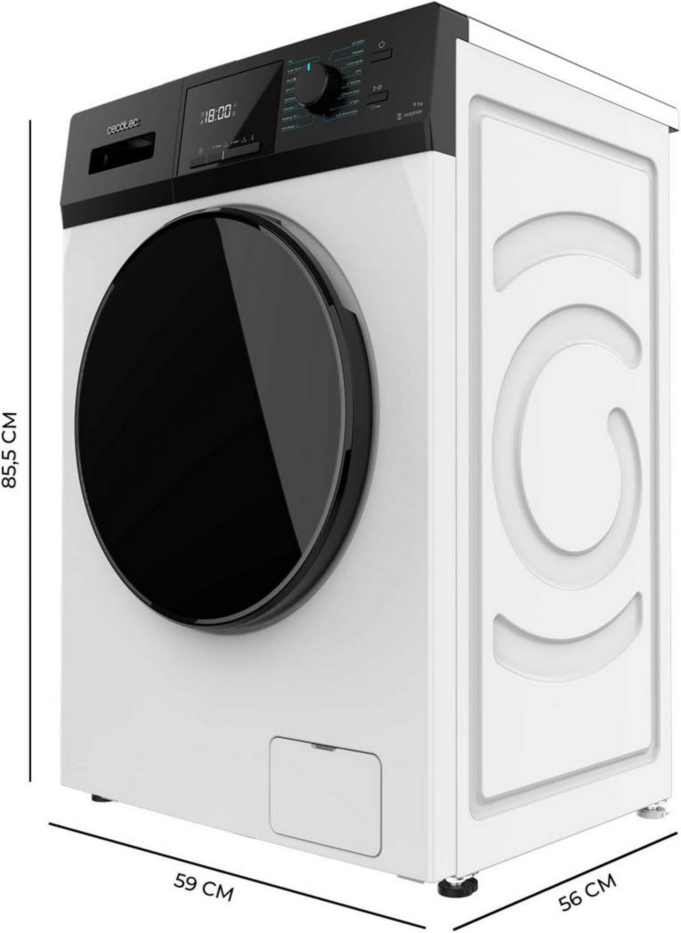 Lave-linge frontal Cecotec Bolero Dresscode 9410 Inverter A 9 kg. Puissance : 1 900 W, 1 400 tr/min réglable, 16 programmes, faible consommation d'énergie, vapeur, stérilisation du linge.