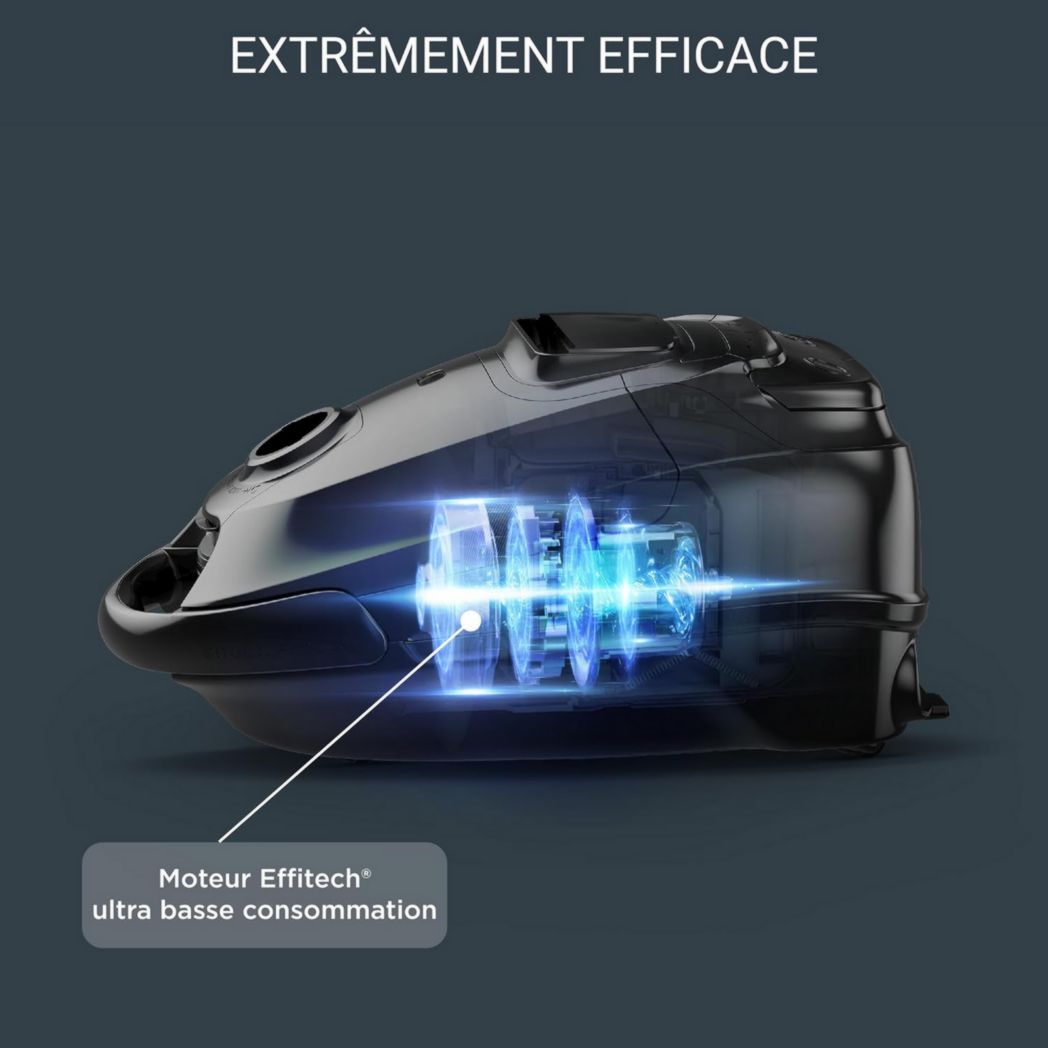 Aspirateur avec sac ROWENTA Silence Force Effitech, silencieux 57 dB(A), faible consommation, haute filtration, portée 12 m, fabriqué en France RO7451EA, bleu