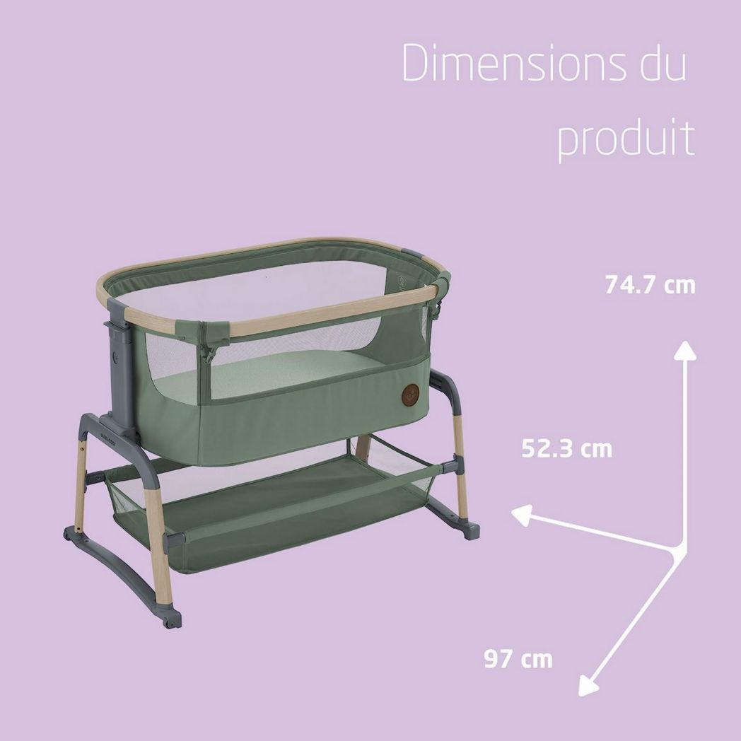 Lit cododo Maxi-Cosi Iora, lit cododo pliable pour bébé, 0-6 mois, 9 kg max, 4 positions d'inclinaison et 5 hauteurs, système coulissant, matelas confort, grand panier, facile à transporter, Essential Graphite