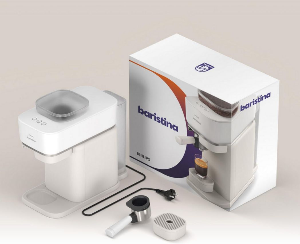 Machine à expresso Philips Baristina - Un véritable expresso, en toute simplicité - Compacte - 16 bars de pression - Broyeur intégré - Machine blanche avec porte-filtre blanc (BAR300/00)