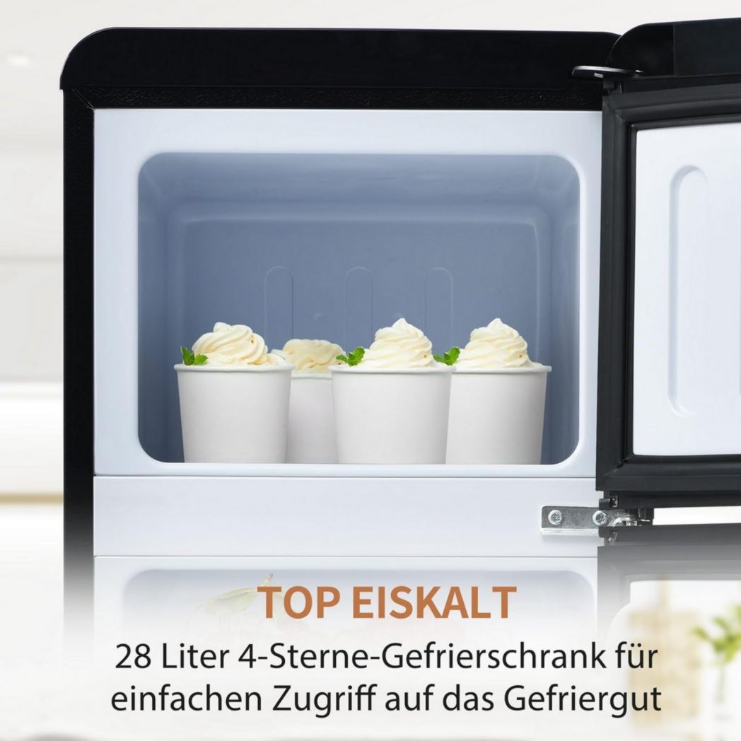 Réfrigérateur rétro Sweiko, congélateur vertical, éclairage LED, combiné réfrigérateur-congélateur, deux portes, volume total de 92 litres avec capacité de congélation de 28 litres (rouge)