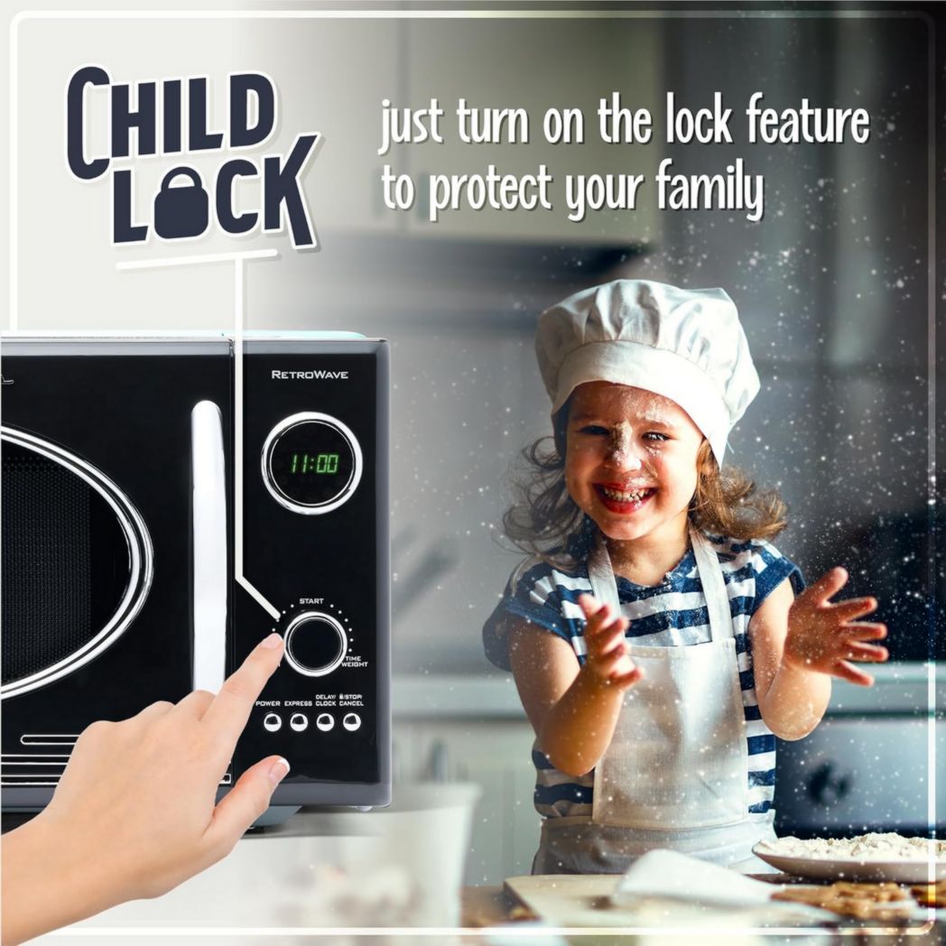 Four à micro-ondes rétro de comptoir Nostalgia - Grand format 800 watts - 25,4 L - 12 réglages de cuisson préréglés - Horloge numérique - Appareils de cuisine - Rouge