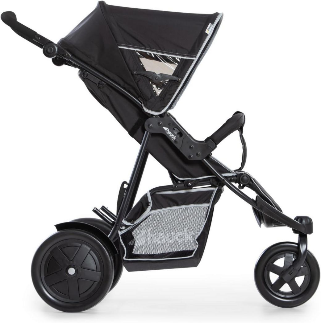Poussette double Hauck Freerider à 3 roues - Tandem 2 enfants - Hauteur réglable, pliable, habillage pluie inclus, siège bas amovible - Noir