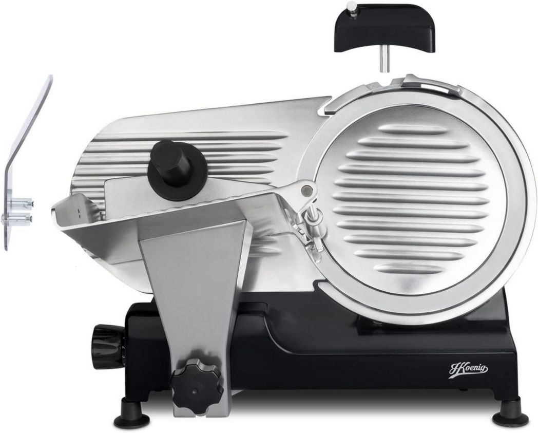 Trancheuse à viande électrique H.Koenig MSX254, Charcuterie, Professionnelle, Précise, Coupe 0-12 mm, Lame 25 cm, Aiguiseur intégré, Grand plateau, 282 tr/min, Rouge