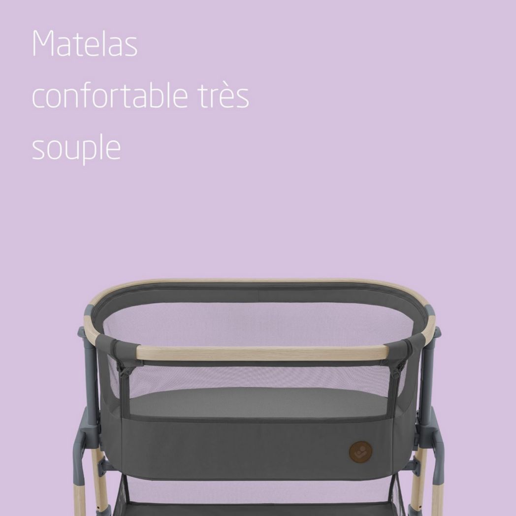 Lit cododo Maxi-Cosi Iora, lit cododo pliable pour bébé, 0-6 mois, 9 kg max, 4 positions d'inclinaison et 5 hauteurs, système coulissant, matelas confort, grand panier, facile à transporter, Essential Graphite