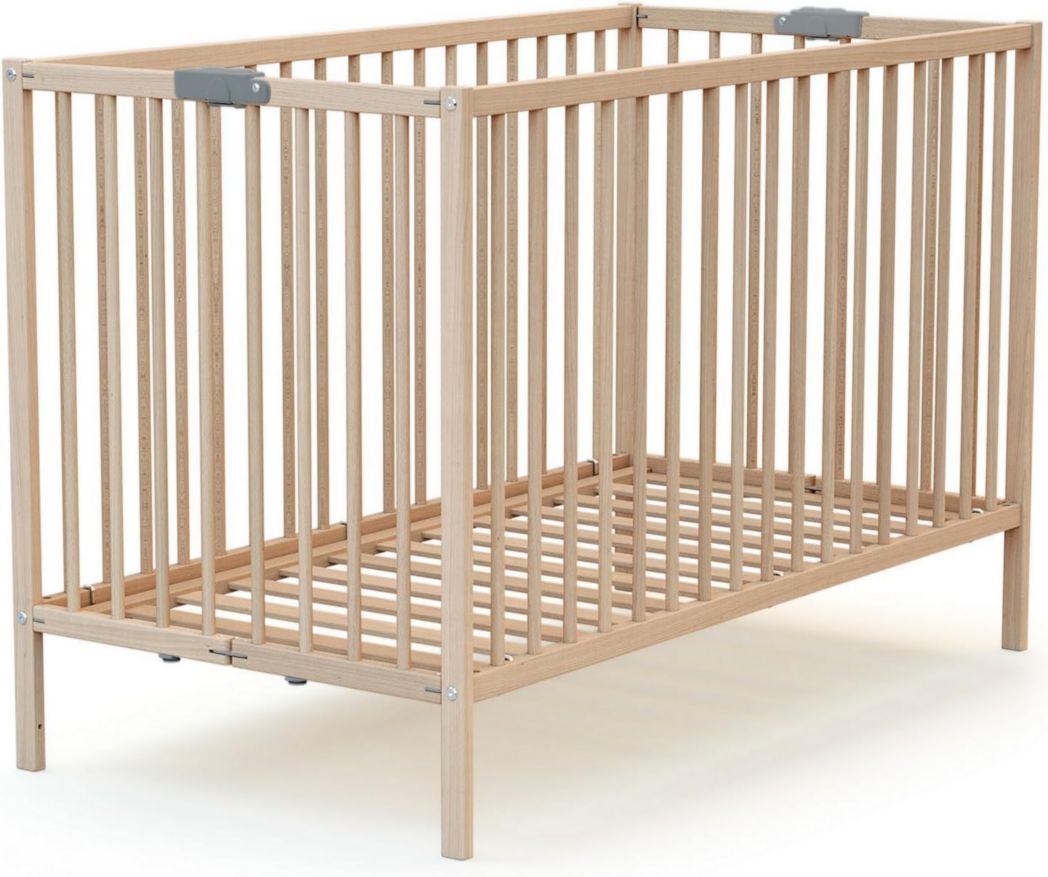 WEBABY - Lit bébé pliant 60 x 120 cm Blanc | Bois massif | Dès la naissance | Confort de couchage | Sommier à lattes | Compact | Transportable | Pliable | Gain de place | Lit de voyage