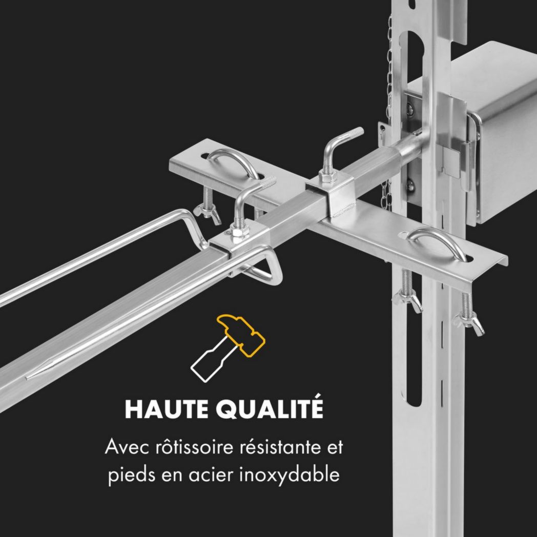 Rôtissoire électrique Klarstein, rôtissoire et barbecue, grande broche à cochon de lait, rôtissoire, barbecue 12 W avec 3 pieds en acier inoxydable