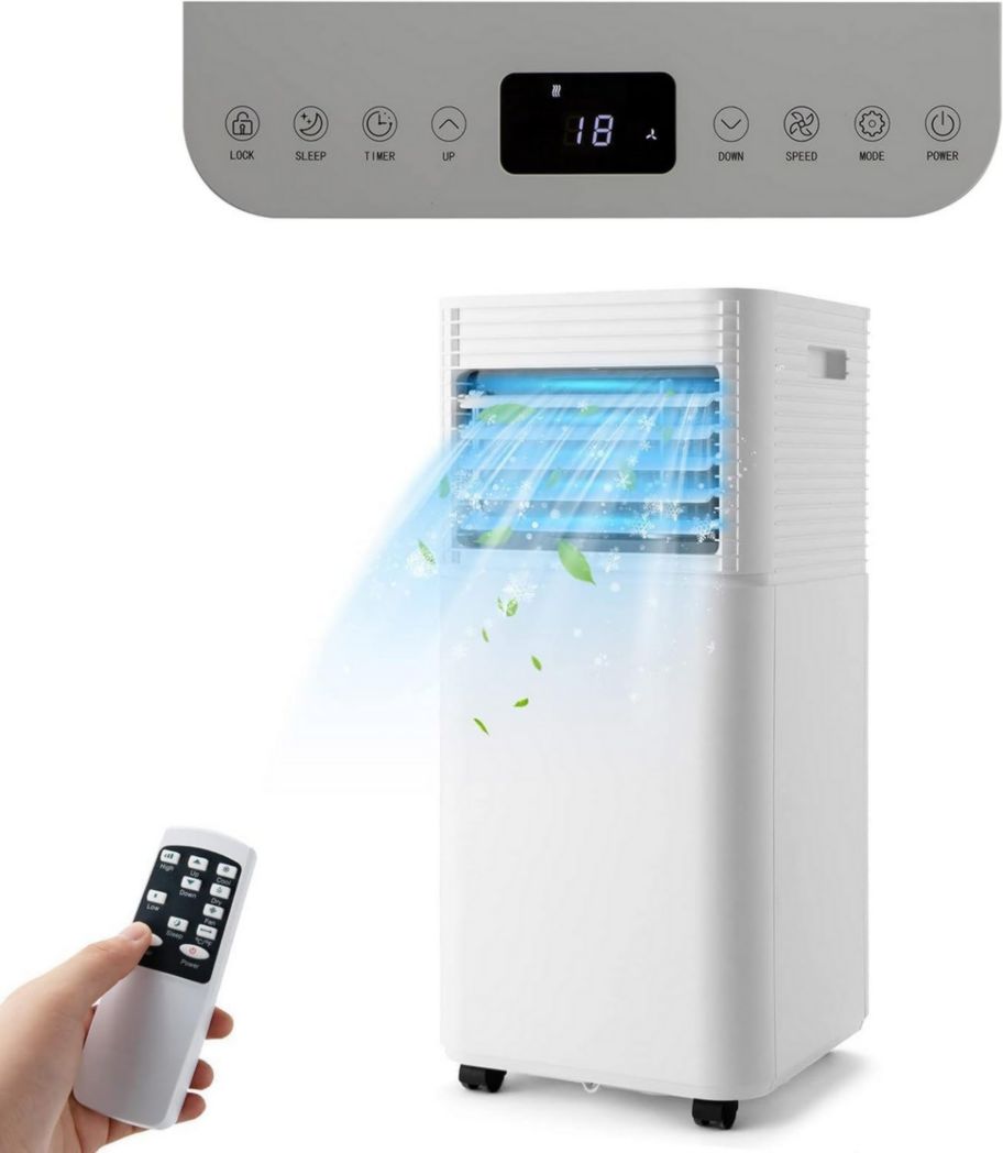 Climatiseur portable GOPLUS 9000 BTU 2,6 kW, 4 en 1, refroidissement, déshumidification, ventilateur, mode nuit, minuterie 24 h, télécommande/écran, 20 ㎡, noir, R290