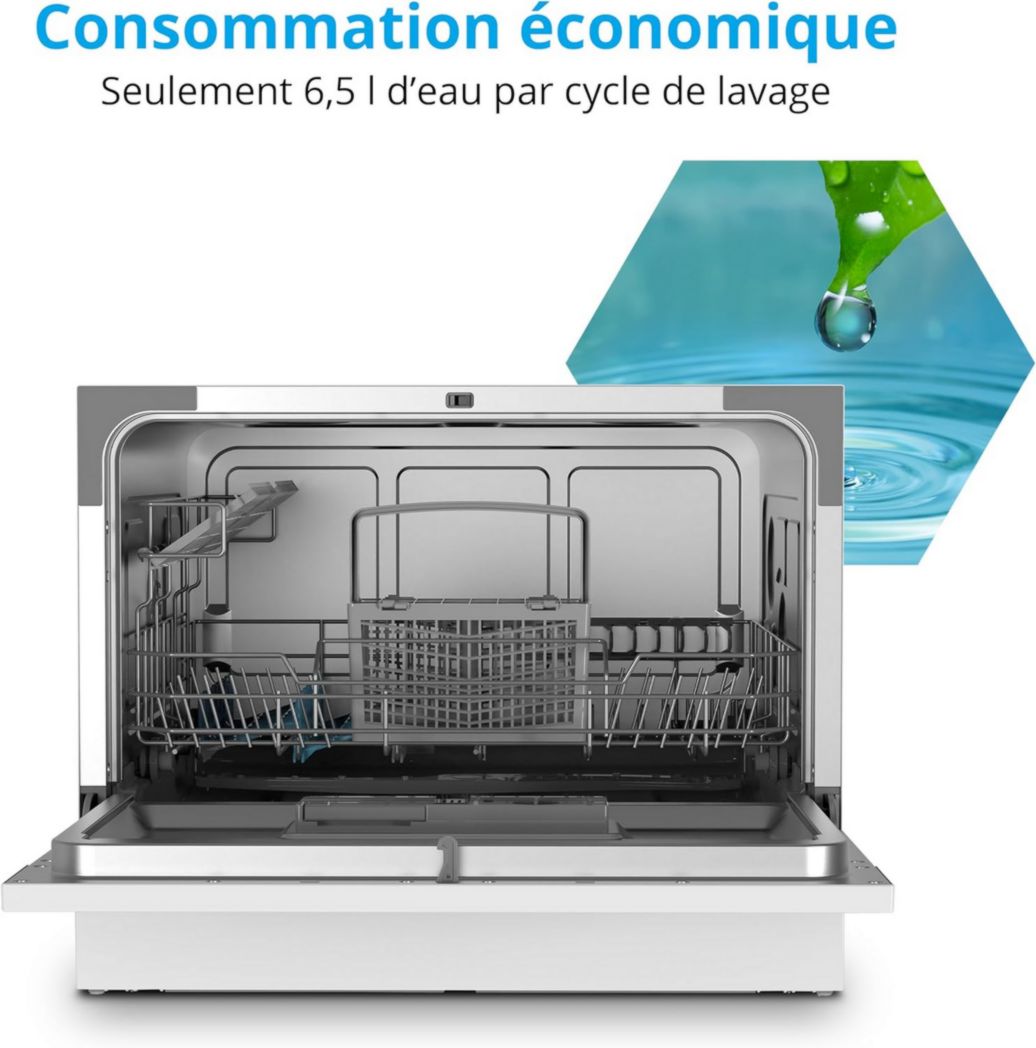 Lave-vaisselle de table MEDION (capacité 6 couverts, 7 programmes de nettoyage, affichage LED, 47 dB, MD37496) blanc