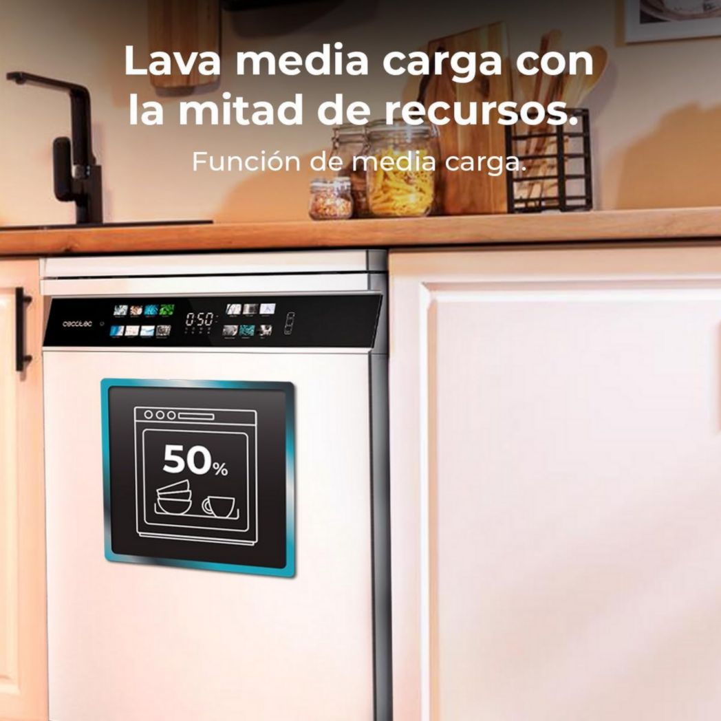 Lave-vaisselle Cecotec 60cm Bolero Aguazero 6700 B Lave-vaisselle blanc, 15 couverts, Classe B, moteur Inverter Plus, O2 Dry, Lavage Dual Zone, Plateau réglable, Turbo Dry+ et Demi-charge.