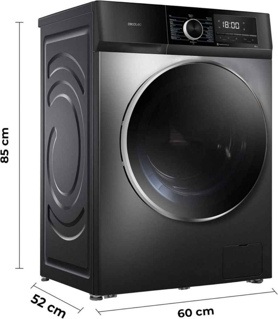Cecotec Bolero Dresscode 10500 Inverter Steel A. Lave-linge 10 kg Acier, 1400 tr/min, moteur Inverter Plus, Vapeur, Classe A.