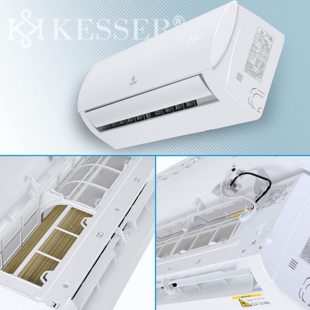 Climatiseur réversible KESSER® SET - Climatiseur avec fonction Wi-Fi/application - Refroidissement A++ / Chauffage A+, Réfrigérant R32 - Écran LCD, Split 12 000 BTU/h / 3 400 W - Anthracite